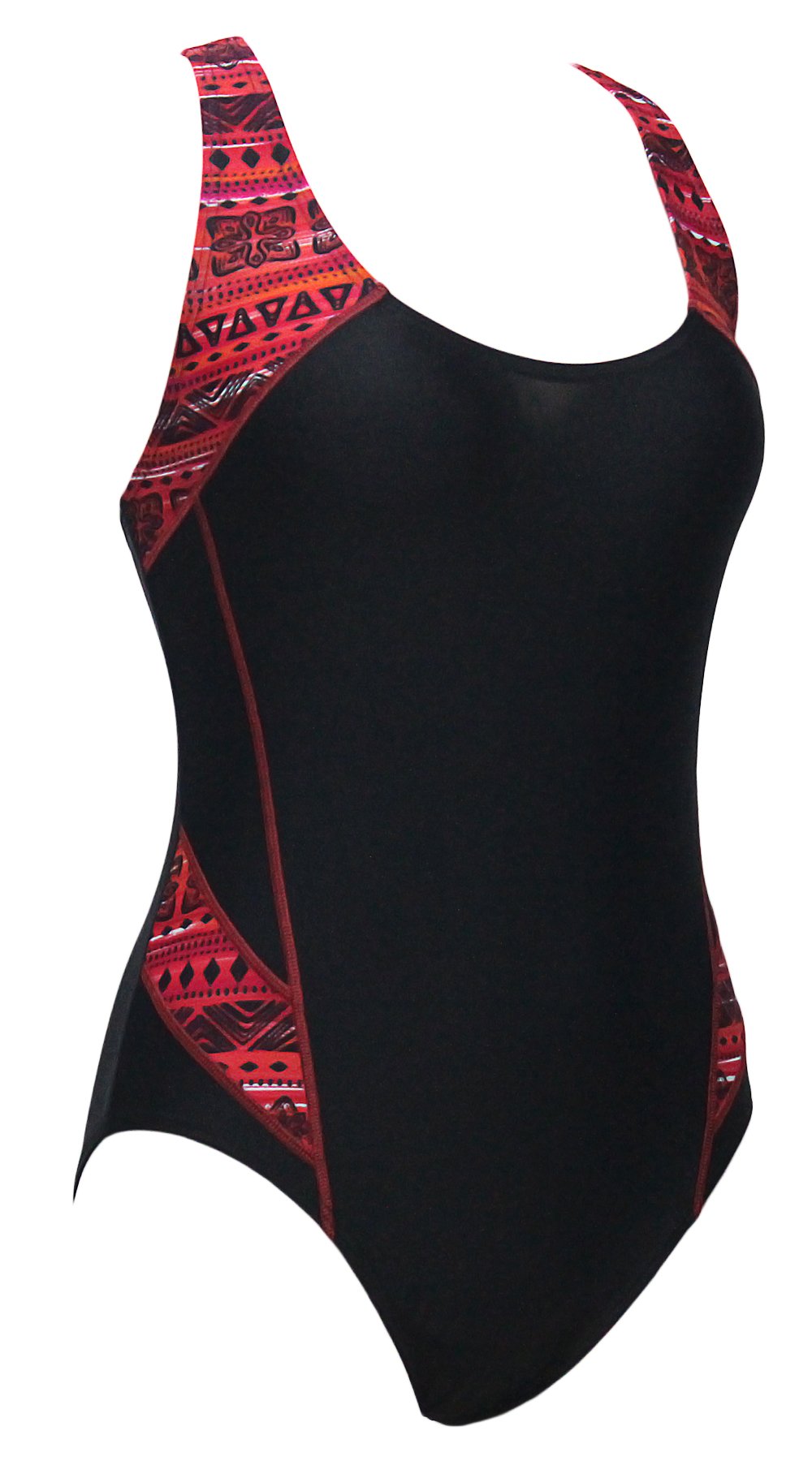 Agreya Women\'s Retro High Cut Low Back A Bathing Suit and Swimsuit (Black-Red, L)