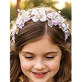 Formery Flower Girl Headband Pink Pearl Wedding Headpiece Leaf Floral Princess Bridal Hair Accessories for Girls