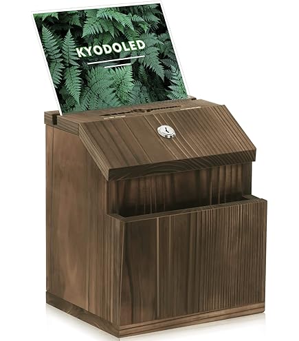 Displays2go Suggestion Box met slot voor wandmontage of tafelblad gebruik, vergrendeling scharnierend deksel, zak voor donatie formulieren of enveloppen Zwart
