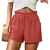 FREEOAK Womens Summer Shorts with Pockets High Waisted Wide Leg Cute Ruffle Waist Drawstring Casual 2026 Vacation Outfit