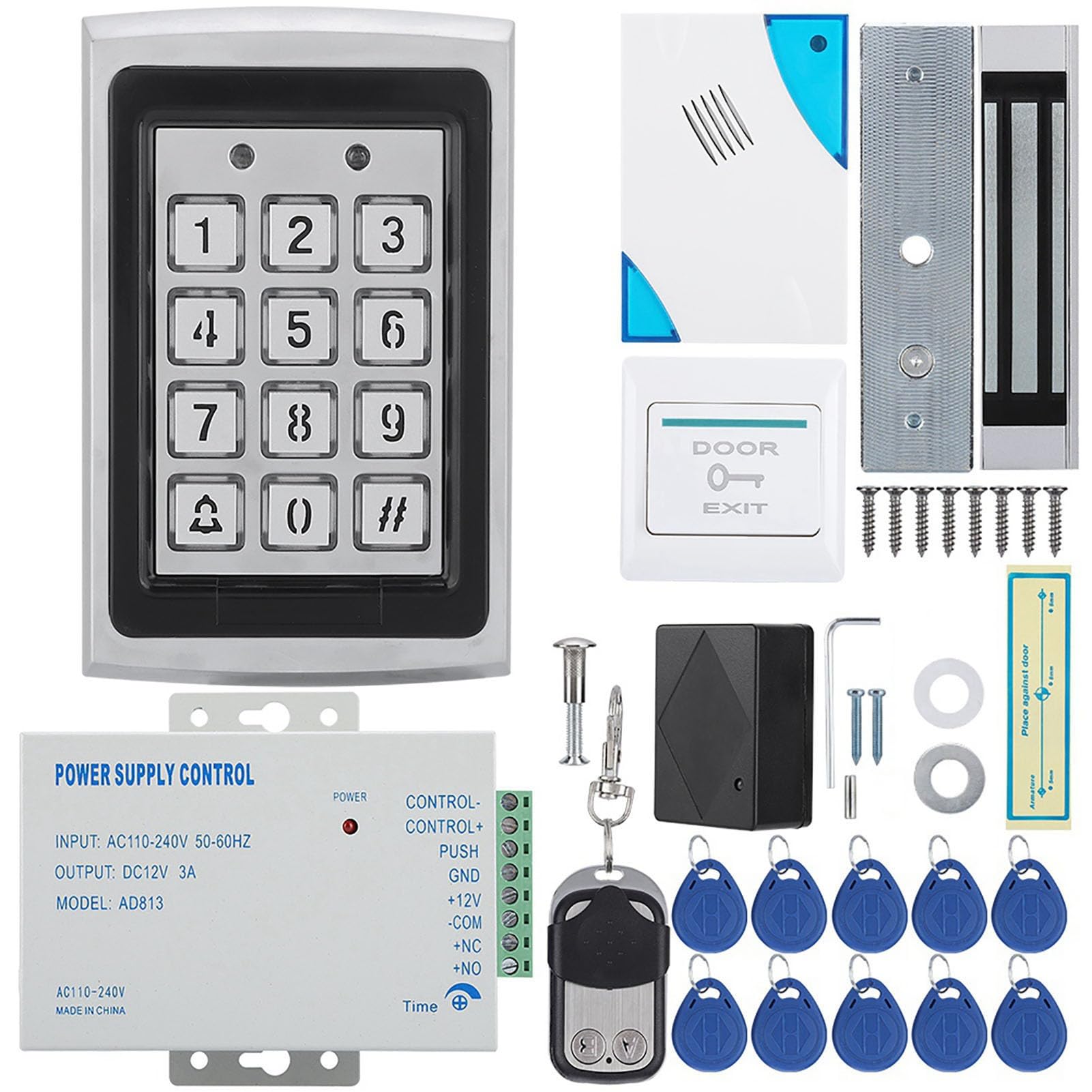 RFID Door Access Control System Kit, Access Control Card Password Door Security System Kit Single Door Magnetic Lock IP RFID Door Entry keypad with EXIT Button for Home Security System