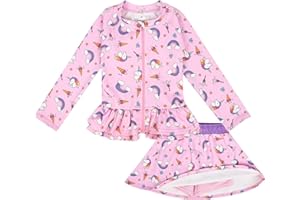MOEMOE BABY Toddler Girls Rash Guard Set Two Piece Girls Swimsuits Long Sleeve Bathing Suit with Skirt, UPF 50+