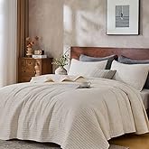 DOWN HOME King Quilt Bedding Set with Shams, Vintage Washed Soft Quilted Blanket Thin Comforter Lightweight Bedspread Coverlet Bed Cover, Brushed Microfiber Stripe Stitching, Linen White, 104"x90"