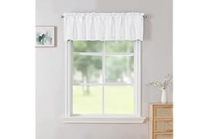 Chyhomenyc Uptown White Valance Curtains 14 Inch Length, Faux Silk Light Filtering Slub Fabric Rod Pocket Small Window Valance for Farmhouse Bedroom Basement Bathroom, 60Wx14L Inch