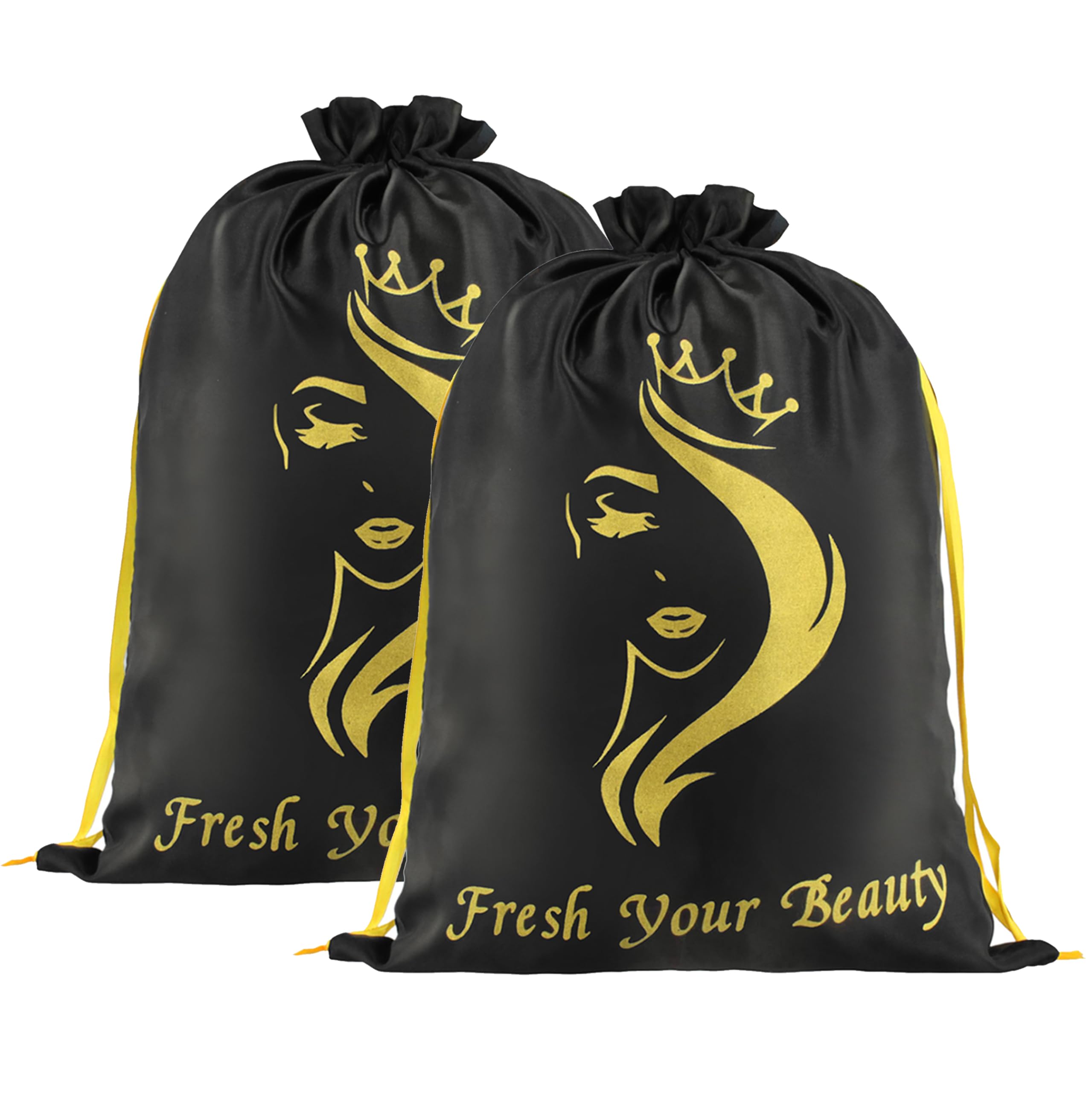 Photo 1 of 2PCS Satin Wig Bags Storage for Multiple Wigs Soft Silky Pouches with Drawstring Hair Packaging Bags for Wigs, Bundles,Hair Extensions,Tools, business gift bags ?Black)