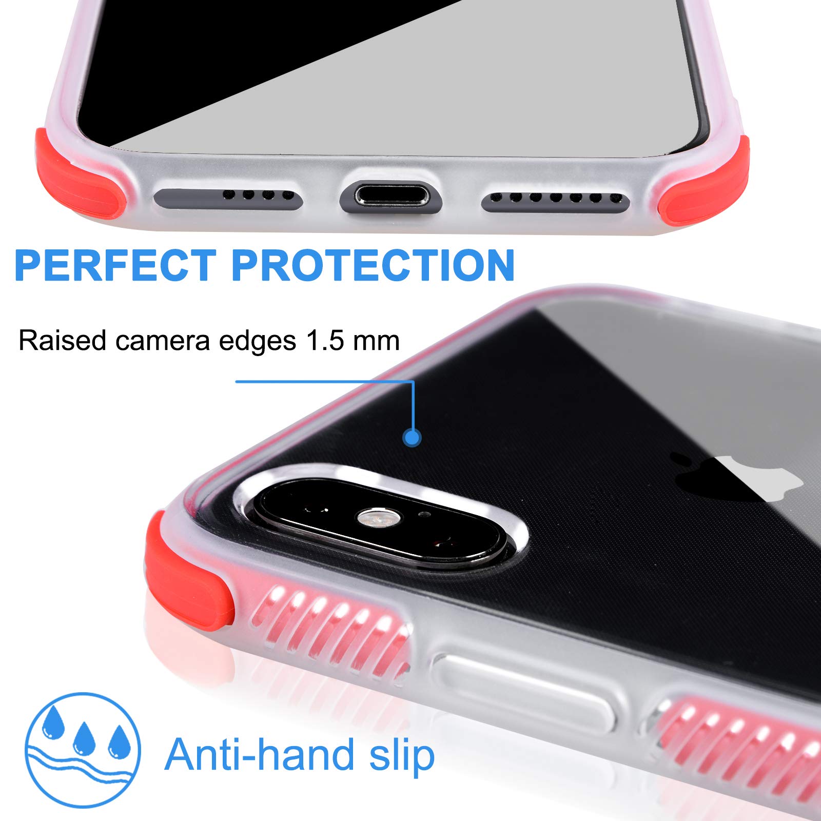 Voilamart iPhone X Case, iPhone Xs Case Crystal Clear Transparent Anti-Slick/Protective Case for iPhone X/Xs 5.8 Inch, Red