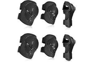 SISIGAD Kids Protective Gear Set, Strap Adjustable Knee Pads and Elbow Pads Wrist Guard 6 in 1, Suitable for Scooter, Skateboarding, Cycling, Skating