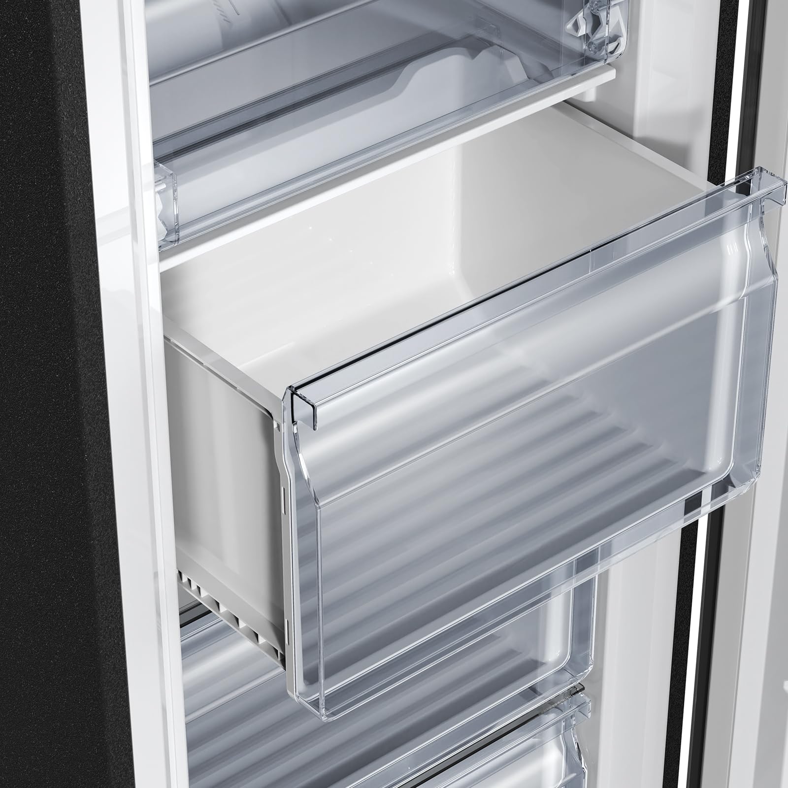 CHiQ Gefrierschrank No Frost 166 L, MultiAirflow, 4-Sterne-Gefrieren｜5 Schubladen + 1 obere Klappe, 144cm H | 209 kWh/Jahr, mit LED, Wechselbarer | Schwarz, FSD166NE4E 8