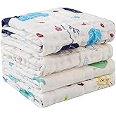 Baby Muslin Burp Cloths, 100% Cotton Burping Cloths Super Absorbent Soft, Bath Towel Burp Cloths for Baby Girl Boy, Great Gift for Newborn, 10 x 20 inch, 4 Pack, Fox & Whale