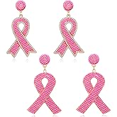 Breast Cancer Awareness Earrings Pink Ribbon Earrings for Women Beaded Ribbon Bow Drop Dangle Earrings Set Breast Cancer Survivor Support Jewelry Gifts