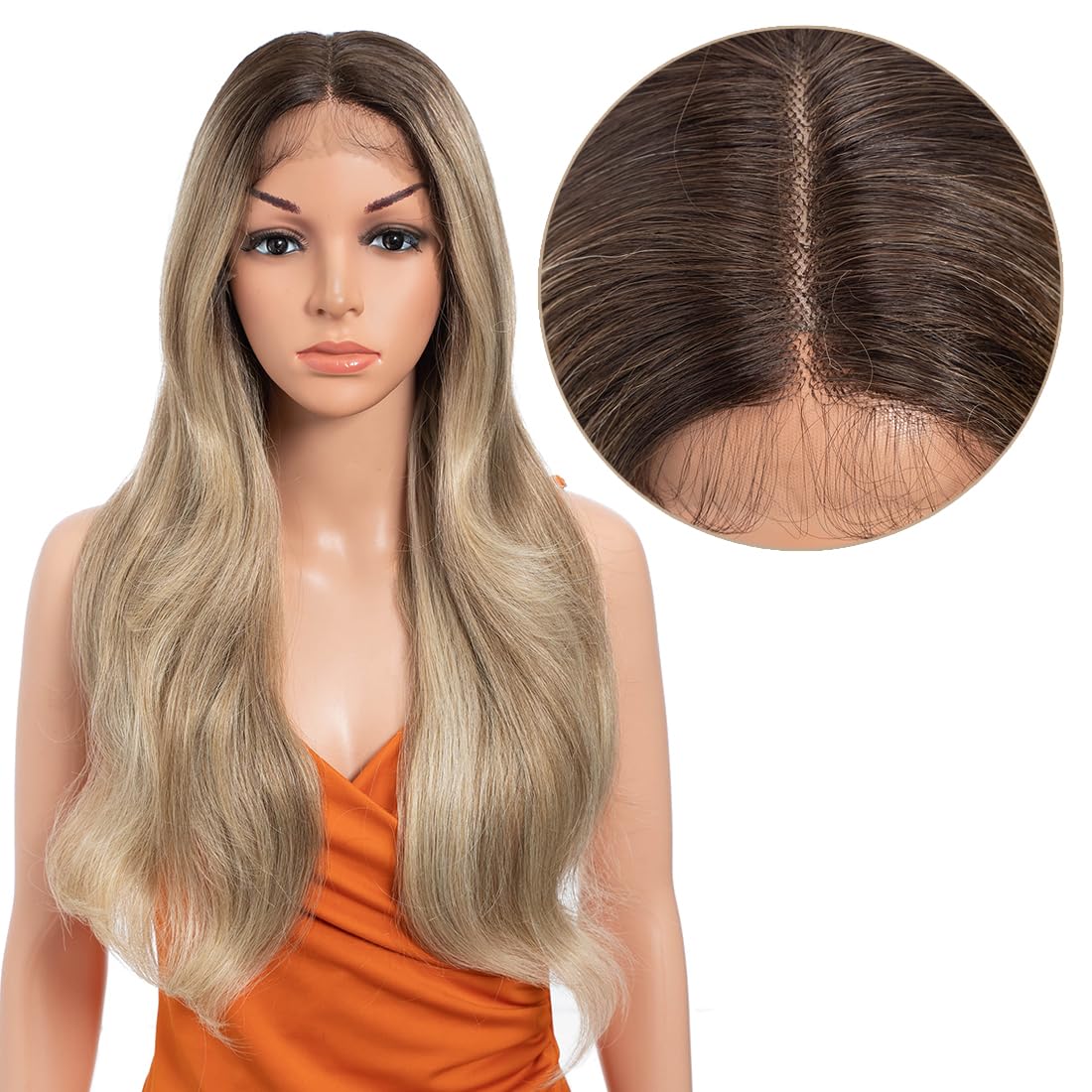 Highlight Lace Front Wigs Synthetic Body Wave Wear 13x4x1 T-Part Lace 24 Inch Pre-Plucked HD Glueless Ombre Lace Front Wig for Black Women TATHL 10A/6C/24J