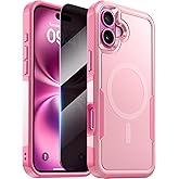 Diaclara Magnetic for iPhone 16 Plus Case, [with Privacy Screen Protector] [Anti Spy] [Military Grade Drop Protection] Heavy Duty Full-Body Shockproof Phone Case, Magnetic Pink