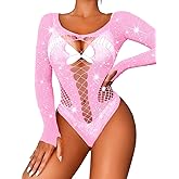 Kaei&Shi Rave Outfits For Women, Rhinestone Bodysuit Fits 0-16, Exotic Dancer Sexy Tops, Fishnet Stripper Plus Size Lingerie