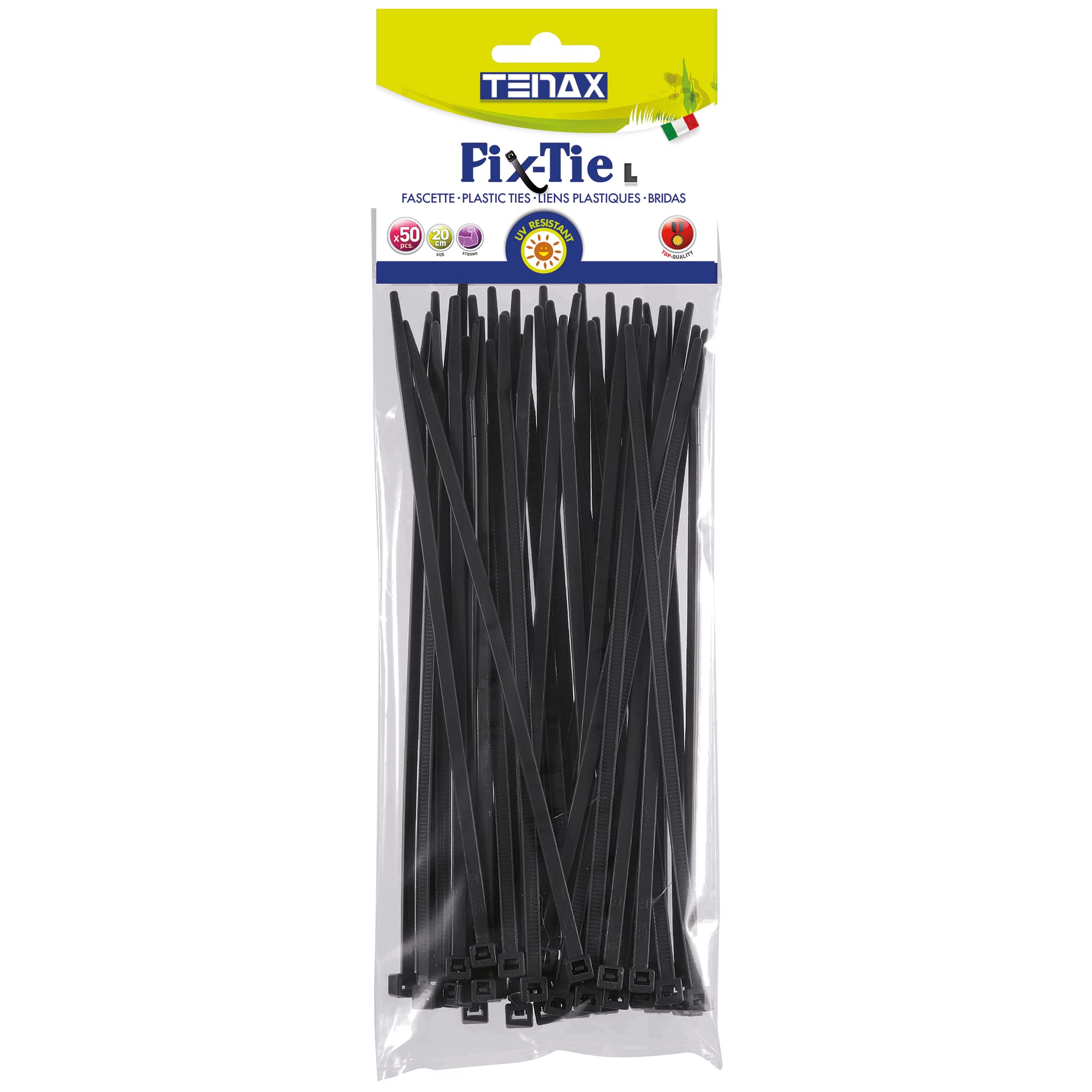 tenax Fix-Tie L Length 20 cm Black, Multi-purpose Plastic Cable Ties, Pack of 50