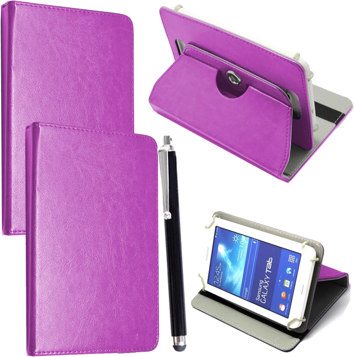 7inch Tablet Case - Universal PU Leather Stand Folio Case Cover for All 6",6.8",7" Tablets, Fit for Kindle eReaders Fire Tablet- Kobo/Voyaga/Lenovo/Sony E-Book/iPad Mini 5 4 3 2 1 (Purple)