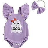 mlpeerw My First Halloween Baby Girl Outfit Newborn Fly Sleeve Ghost Romper Jumpsuit Cute Infant Halloween Clothes