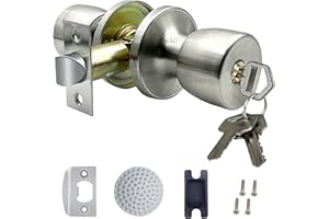 DSJJBLL Satin Nickel Door Knob with Lock and Key Round Ball Lock Interior/Exterior Door Knob for Bedroom Or Bathroom (1 Pack)