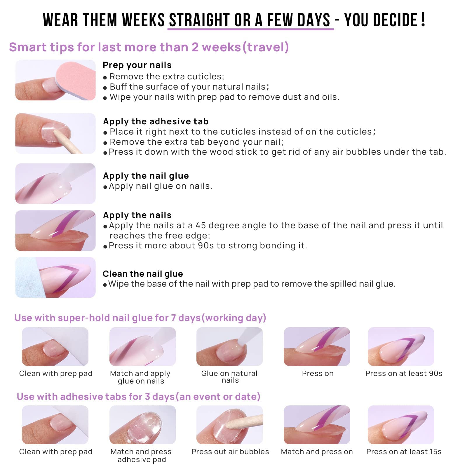 BTArtbox Short Press On Nails - Soft Gel French Tip Press On Nails, Supremely Fit & Natural Square Glue On Nails with Nail Glue, Reusable Stick On Nails in 15 Sizes, Pastel Curves - Image 7