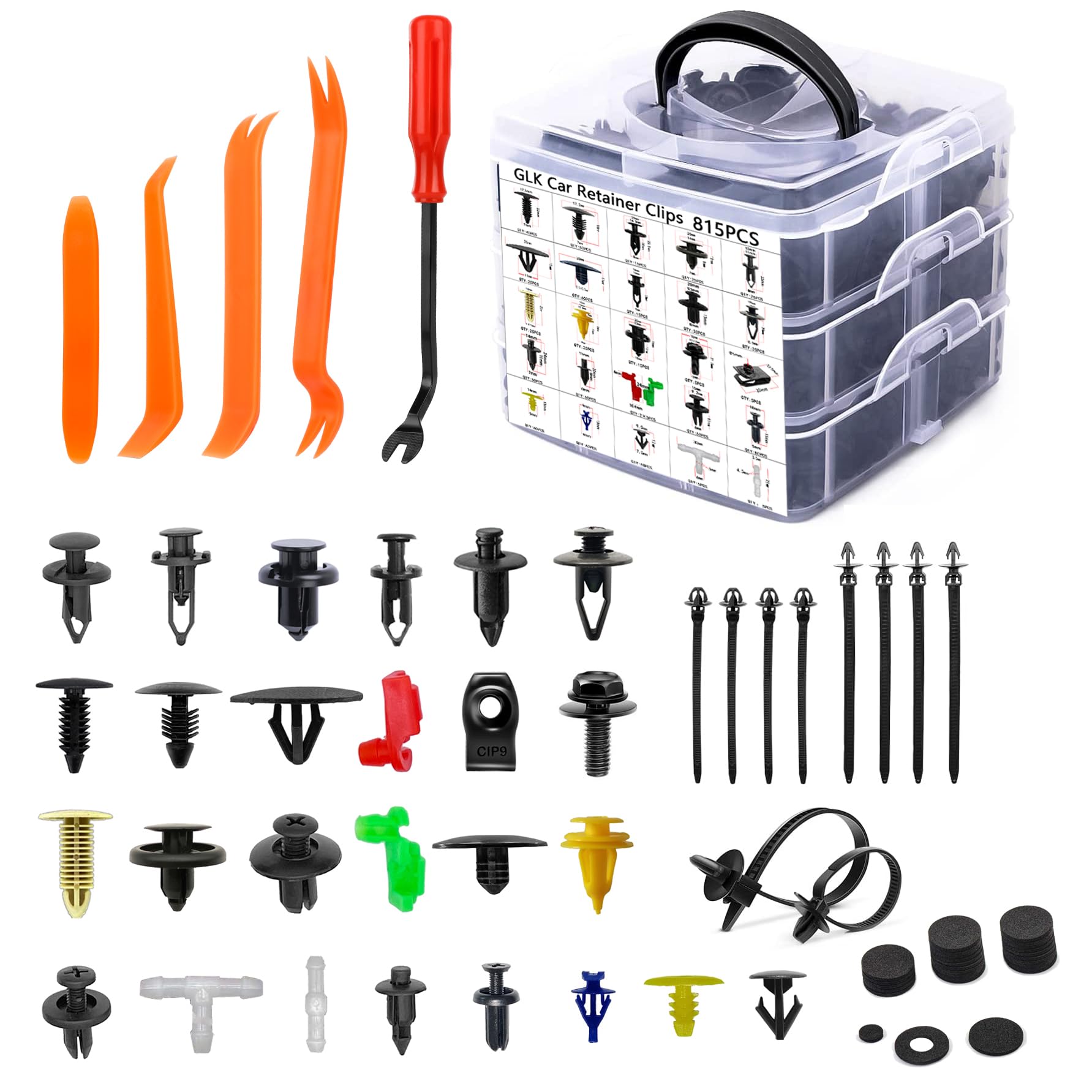 Photo 1 of 860Pcs Car Retainer Bumper Clips and Fastener Remover Kit 25 Sizes Auto Push Pin Rivets Door Trim Panel Clips for GM Ford Toyota Honda Acura Chrysler Red