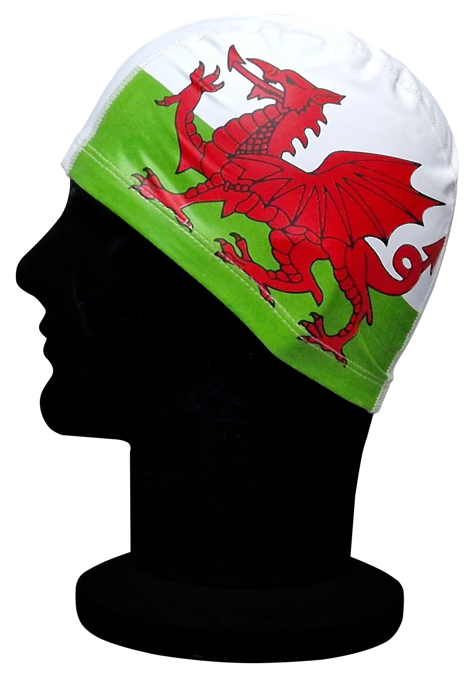 Blue Reef Stretchy Pull On Easy Fit Saltire Union Jack St George Welsh Dragon Pull On Swimming Hat One Size For Ages 8+ Years (Welsh Dragon)