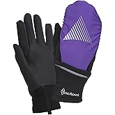 TrailHeads Womens Running Gloves Touchscreen Fingers & Convertible Waterproof Mitten Shell - for Winter, Reflective, Warm