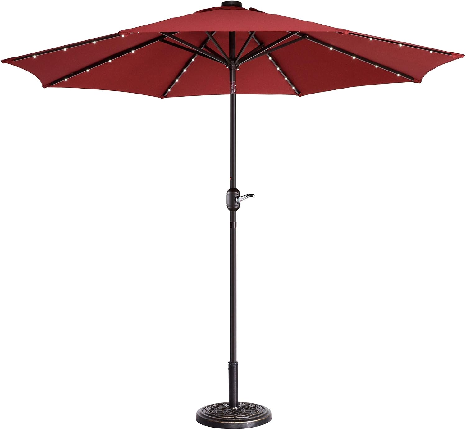 Amazon Com Villacera 83 Out5423 9 Led Lighted Outdoor Patio 8 Steel Ribs And Push Button Tilt Solar Powered Market Umbrella Red Garden Outdoor