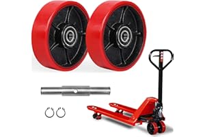 RDUIGT 2PCS Pallet Jack Truck Load Wheels 180 x 50 mm with Pre-Installed Bearings PU Wheels for Pallet Trucks with Axle