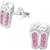 Ballet Shoes Pink Crystals 925 Sterling Silver Stud Earrings, Very Tiny Dance Jewelry