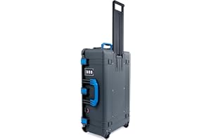 Pelican 1595 Case by ColorCase - Charcoal - Large Sized Waterproof Case with Pick & Pluck Foam & Convoluted Lid Foam - Blue Handles & Latches
