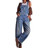 CHARTOU Women Casual Denim Bib Overalls Baggy Barrel Jeans Y2k Wide Leg Denim Jumpsuit Mid Rise Boyfriend Harem Pants