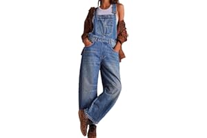 CHARTOU Women Casual Denim Bib Overalls Baggy Barrel Jeans Y2k Wide Leg Denim Jumpsuit Mid Rise Boyfriend Harem Pants