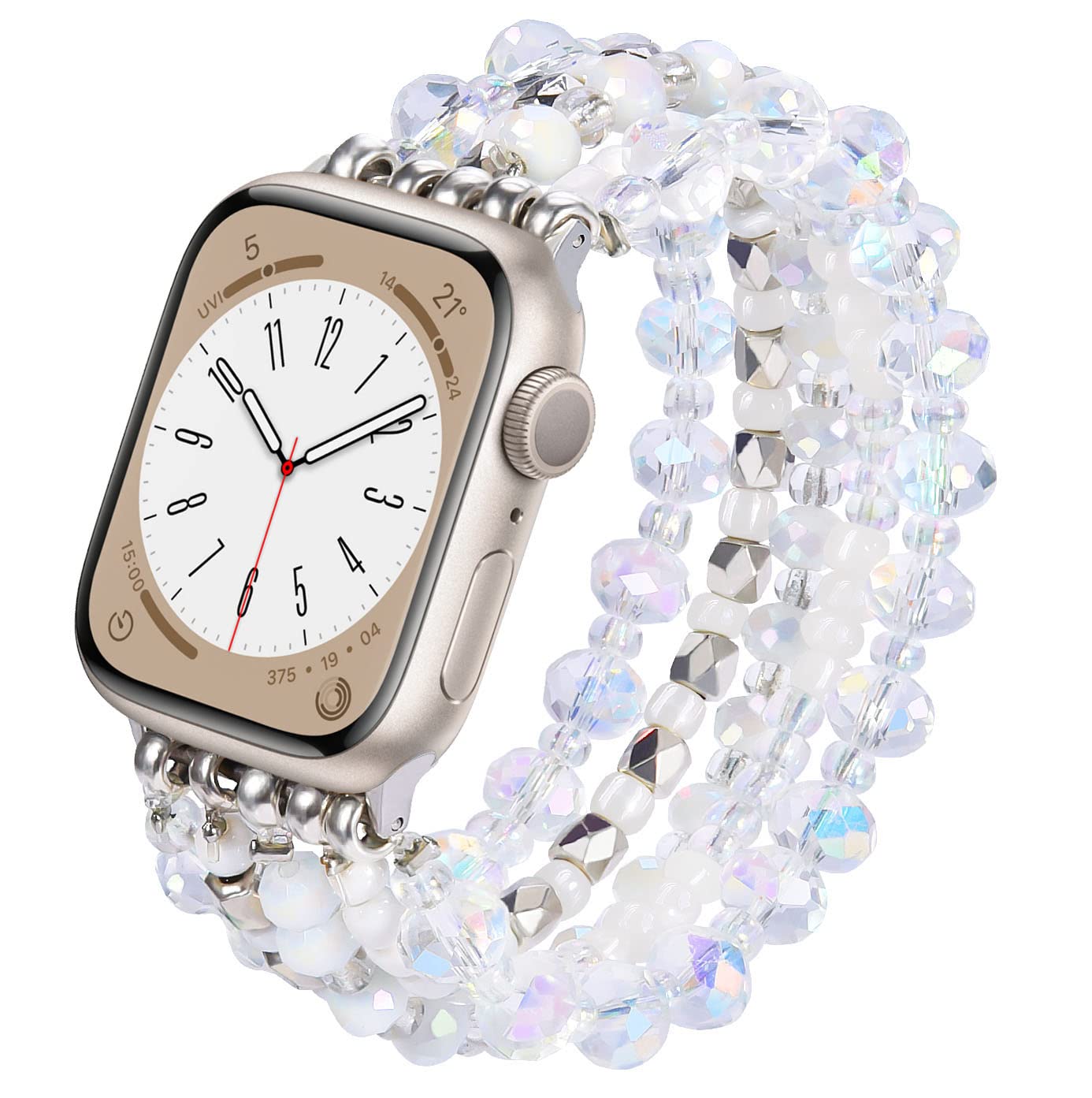 VISOOM Beaded Bracelet Compatible for Apple Watch Band 40mm/38mm/41mm/42mm Series11 10 9 8 7 Se(3 2 1) Series 6/5/4 Women Fashion Clear Cute Handmade Stretchy Watch Strap for iWatch Bands Series 3/2/1