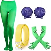 Kavoc 4 Pcs Halloween Mermaid Cosplay Costume Include Green Pantyhose,Gloves,Seashell Bra and Belt for Adults Role Play Party Accessories Supplies