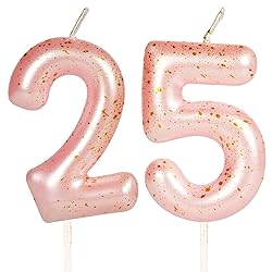 Hongplus Pink Gold Number 25 Candles, 25 Birthday