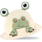 Toddler Sun Hat Bucket Hats Frog Hat for Boys Girls Cute Funny Sunhat Beach Caps Outdoor with Chin Strap (Khaki)