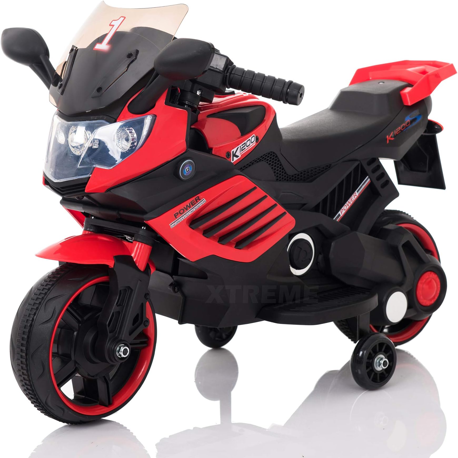Xtreme Toys Children's 6v Xtreme Electric Battery Powered Motorbike with Stabilisers, LED Headlight, Foot Pedal, Forward and Reverse Gears (Red)