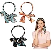 MOODKEY 3PCS Hair Scarf Headband, Cute Boho Headbands Adjustable Braided Headbands for Women Fashion Hair Accessories for Workout,Yoga,Travel (Black,Orange,Blue)