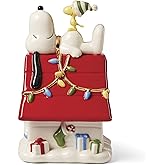 Lenox Peanuts Snoopy Christmas Candy Jar with Lid | porcelain with lid, hand wash only | 5.25 x 5 x 8.5 inch size | collectible gift for snoopy fans, trinket dish