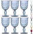 Yungala Blue Wine Glasses - Set of 6 Glass Goblets, 10oz - Dishwasher-Safe Handcrafted Stemmed Blue Vintage Glassware vintage wine glasses or water goblets or for those who love blue drinking glasses