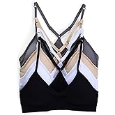 Kalon Women’s 4 Pack Racerback Sports Bralette Seamless Wireless Comfort Bra