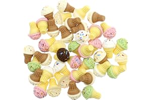 ASWEWAMT 40 PCS 3D Ice Cream Resin Charm No Hole Beads for DIY Scrapbooking Embellishment Phone Case Hair Clip Craft Jewelry Making Supplies,Mixcolor