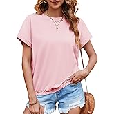 Tankaneo Women Short Cap Sleeve Tops Summer Casual Banded Sweatshirt Crew Neck Loose Fit T-Shirts