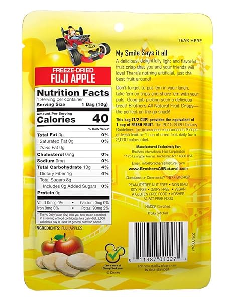 BROTHERS ALL NATURAL DISNEY FREEZE DRIED FRUIT CRISPS, FUJI APPLE, 0.35 OZ (PACK OF 24), MADE WITH 100% FRUIT, GLUTEN FREE, SOY FREE, VEGAN, HEATHY SNACK, LUNCH BOX READY