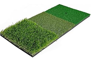 IVIIN 3-in-1 Golf Chipping Mat,Tri-Turf Golf Practice Mat for Indoor & Outdoor Use, Durable Grass Hitting Pad for Driving, Ch