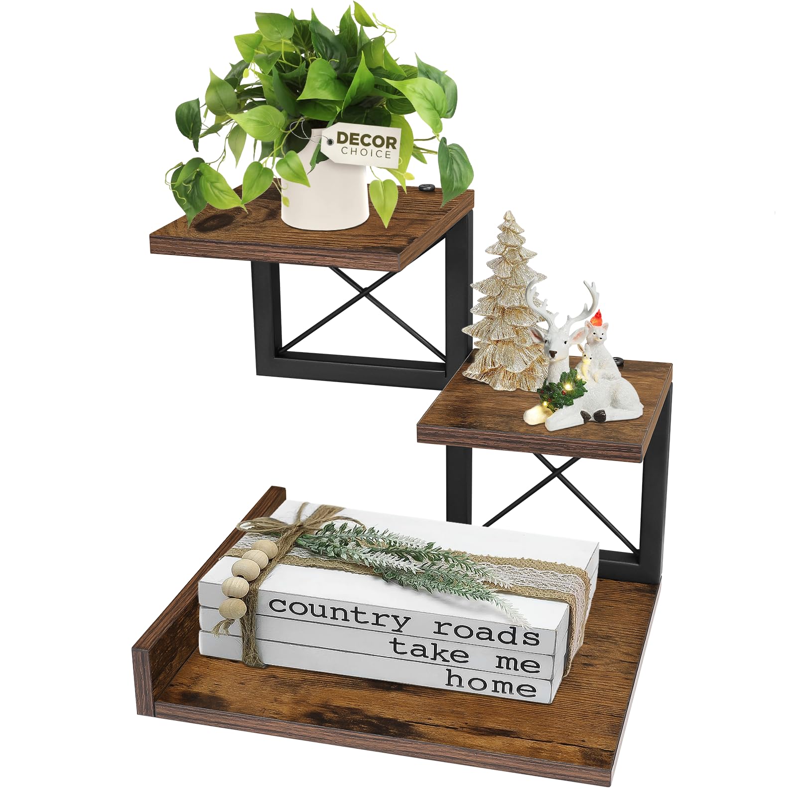 Photo 1 of ELITEROO Desk Shelf Organizer, Wood Desktop Organizer Small Bookshelf, 3 Tier Storage Shelf Riser Display Stand for Office Decor and Desk Accessories, Rustic Brown Black