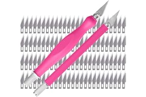 W.A. Portman Pink Precision Knife Set - 2-Piece Pink Comfort Grip Hobby Knife Set with 100 Carbon Steel #11 Blades - Pink Knife Set with Extra Craft Knife Blades - Ergonomic Art Knife Set