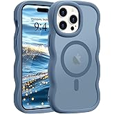 Pepmune for iPhone 14 Pro Max Case, Curly Wave Frame Hard Translucent Matte Clear Back Cover for Women Men Compatible with Magsafe TPU Bumper Drop Proof Phone Case for iPhone 14 Pro Max, Blue