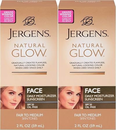 Jergens Glow Face Daily Moisturizer SPF 20 Fair to Medium Sunscreen 2oz - 2 Pack