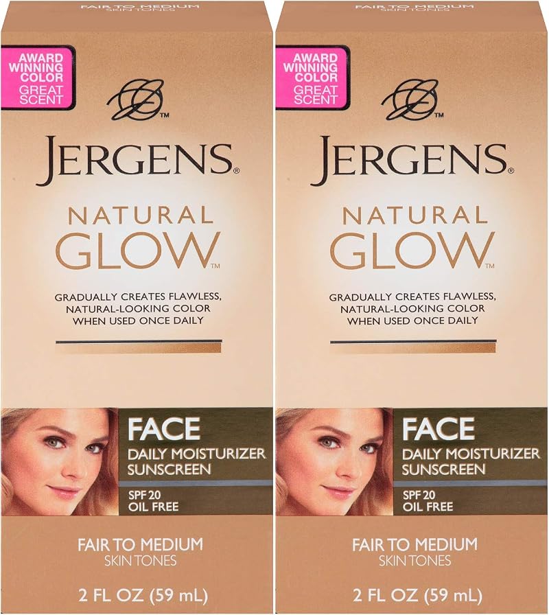 Jergens Glow Face Daily Moisturizer SPF 20 Fair to Medium Sunscreen 2oz - 2 Pack