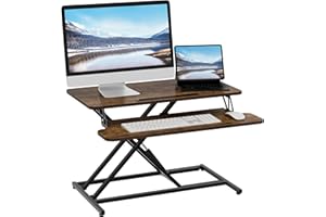 ERGOMAKER Standing Desk Converter, 32"/84cm Wide Height Adjustable Quick Sit to Stand Up Desk Riser(Black Frame + Rustic Brow